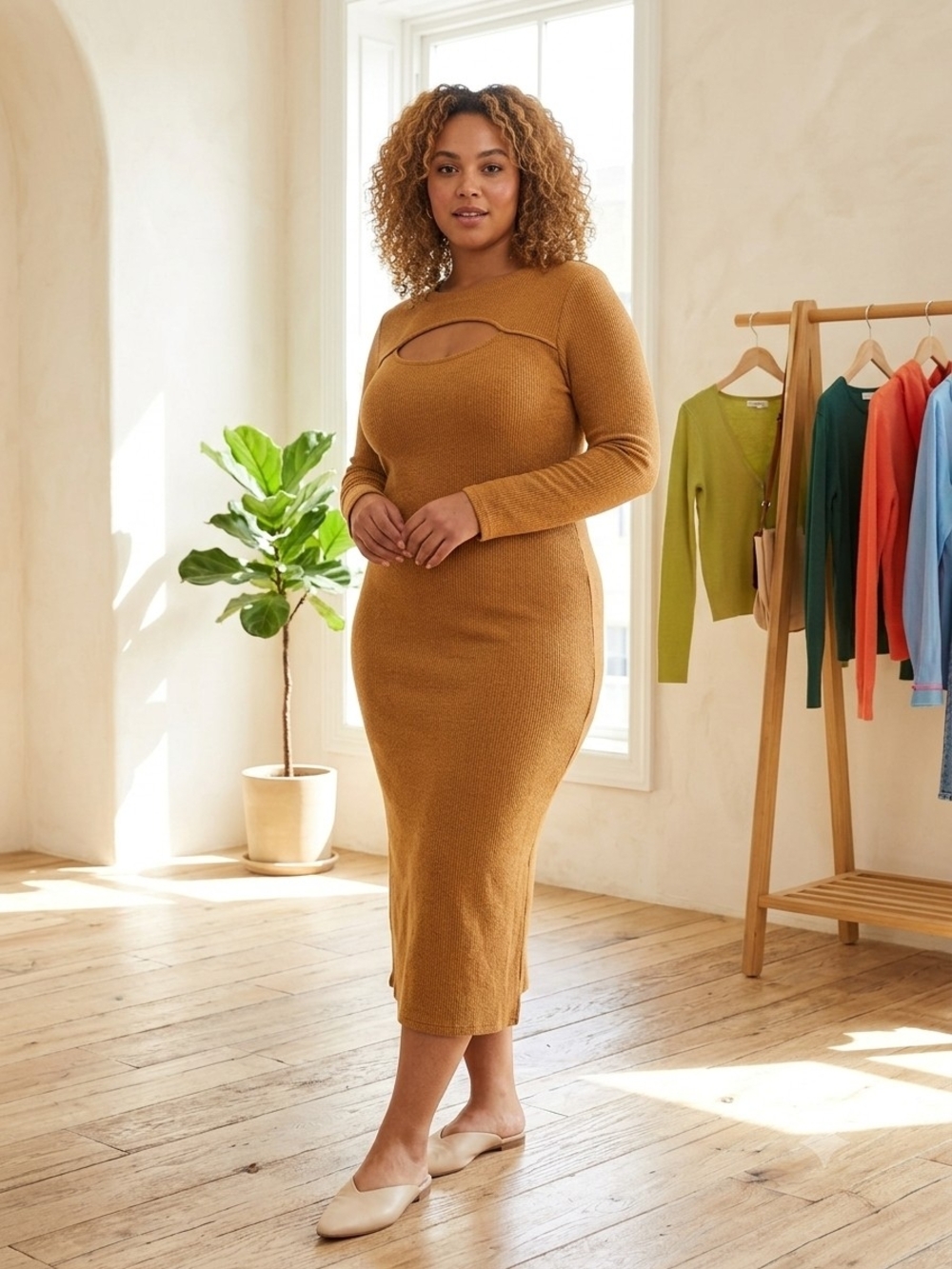 Smash & Tess NWT Mustard Cutout Midi Dress XL